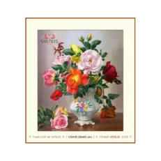 VS408 Tranh đính đá Bình Hoa Hồng kích thước rộng 0.55m + cao 0.65m (Chủ đề: Bình hoa, hoa Hồng, các loài hoa)