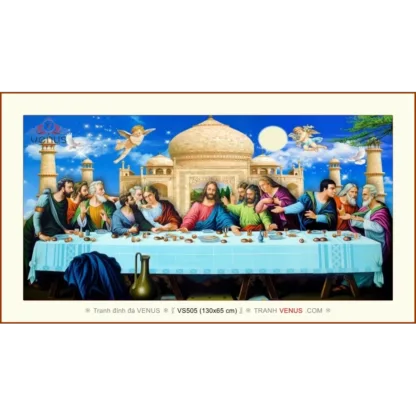 VS505 Tranh đính đá Bữa Tiệc Ly- Bữa Ăn Tối Cuối Cùng Của Chúa kích thước rộng 1.3m + cao 0.65m (Chủ đề: Bữa tiệc ly, Bữa ăn tối cuối cùng của Chúa, 12 thánh tông đồ, Thiên Chúa Giáo)